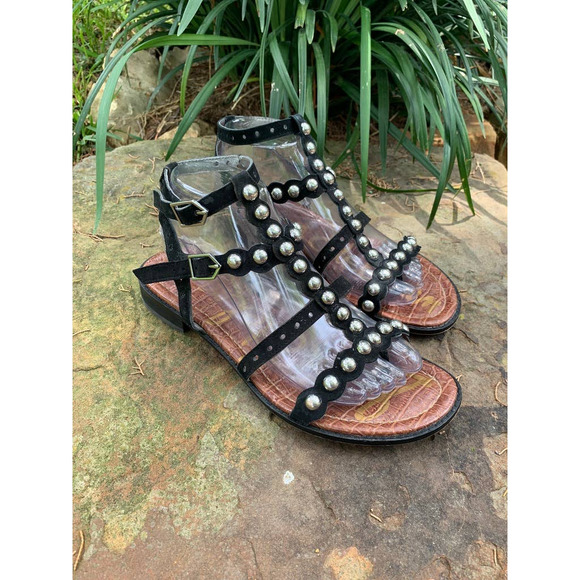 Sam Edleman Strappy Roman Sandals Black with Silver Balls Size 8 - Picture 1 of 11